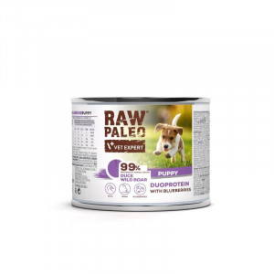 RAW PALEO DOG PUPPY DUCK BOAR konservi kucēniem Pīle, mežacūka 200g